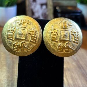 Dauplaise Gold Tone Coin-Inspired Clip On Earrings